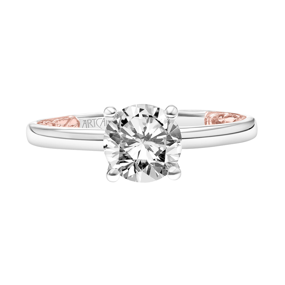 Lyric Solitaire Diamond Engagement Ring with Inner Carved details and Polished Shank