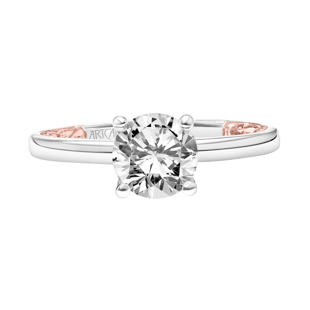 Lyric Solitaire Diamond Engagement Ring with Inner Carved details and Polished Shank