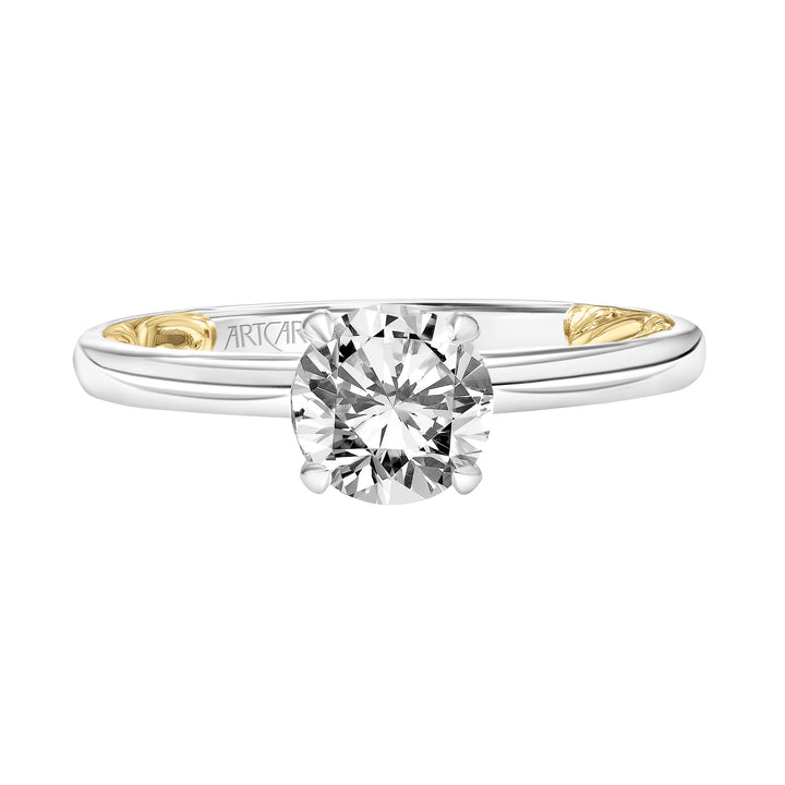 31-V905ERWY-E.01 - ARTCARVED - Lyric Solitaire Diamond Engagement Ring  with Inner Carved details and Polished Shank