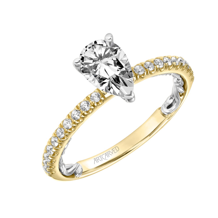 Lyric Engagement Ring with  Inner Carved details and Diamond Shank