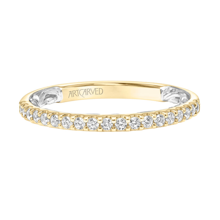 Lyric Diamond Wedding Band with Inner Carved details