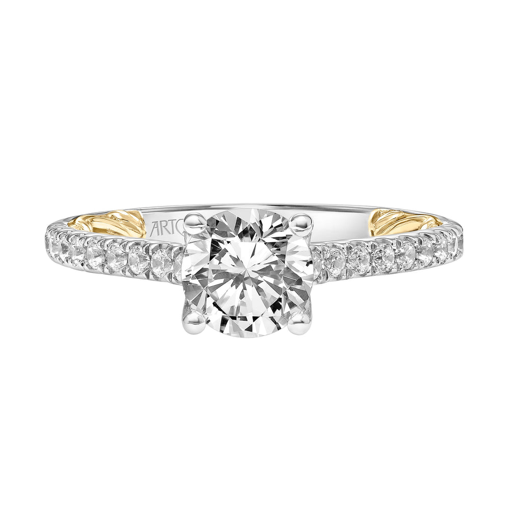 Lyric Engagement Ring with Diamond Accent basket and Inner Carved details and Graduated Diamond Shank