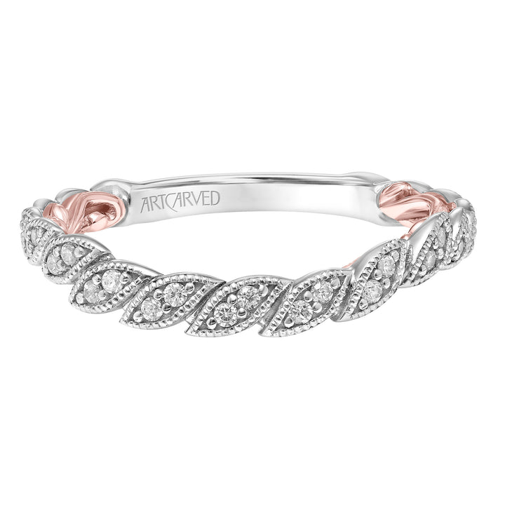 31-V916GRWRC-L.00 - ARTCARVED - Lyric Curved Wedding Band with Milgrain Vine Motif Diamond Accents