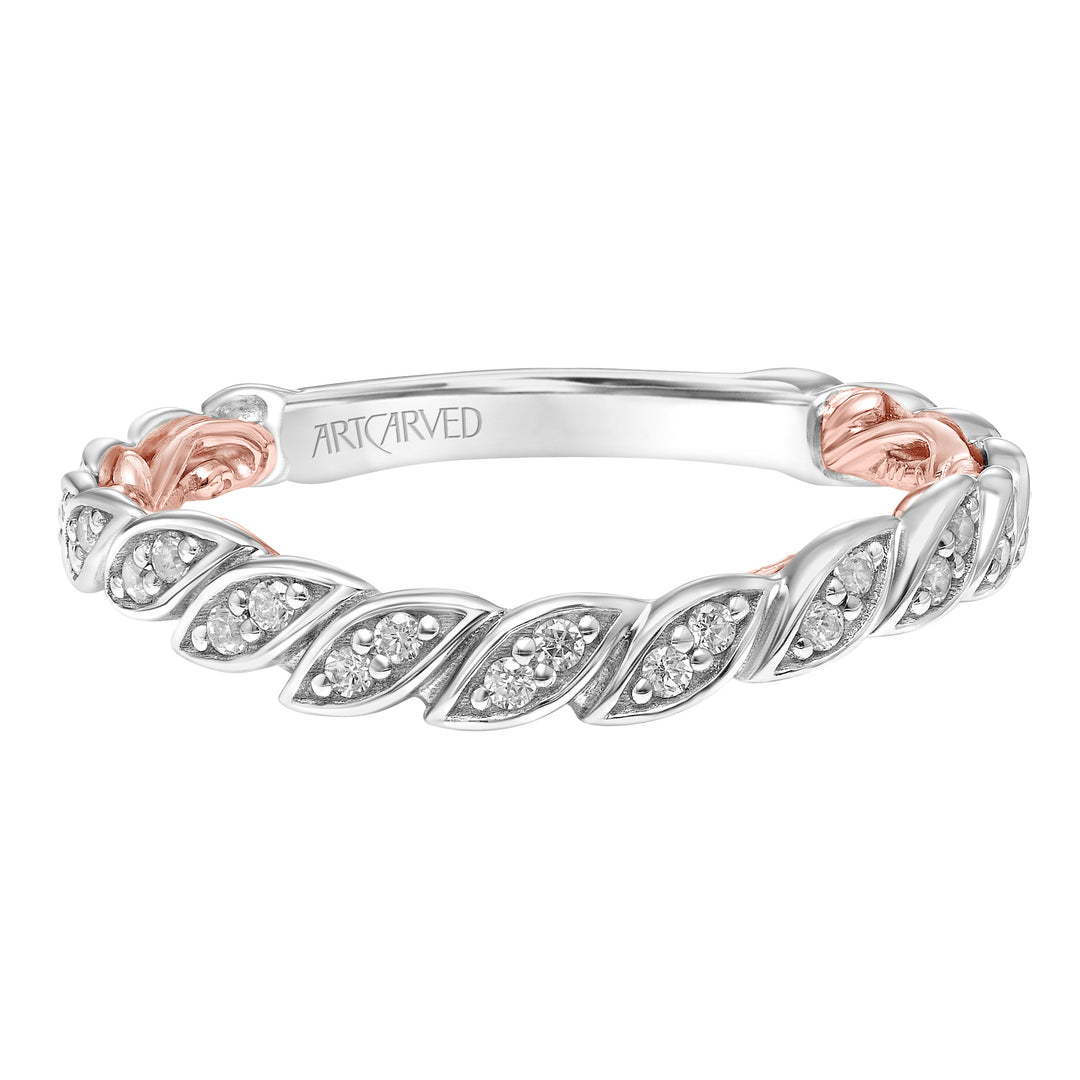 31-V918WR-L.00 - ARTCARVED - Lyric Curved Wedding Band with Milgrain Vine Motif Diamond Accents