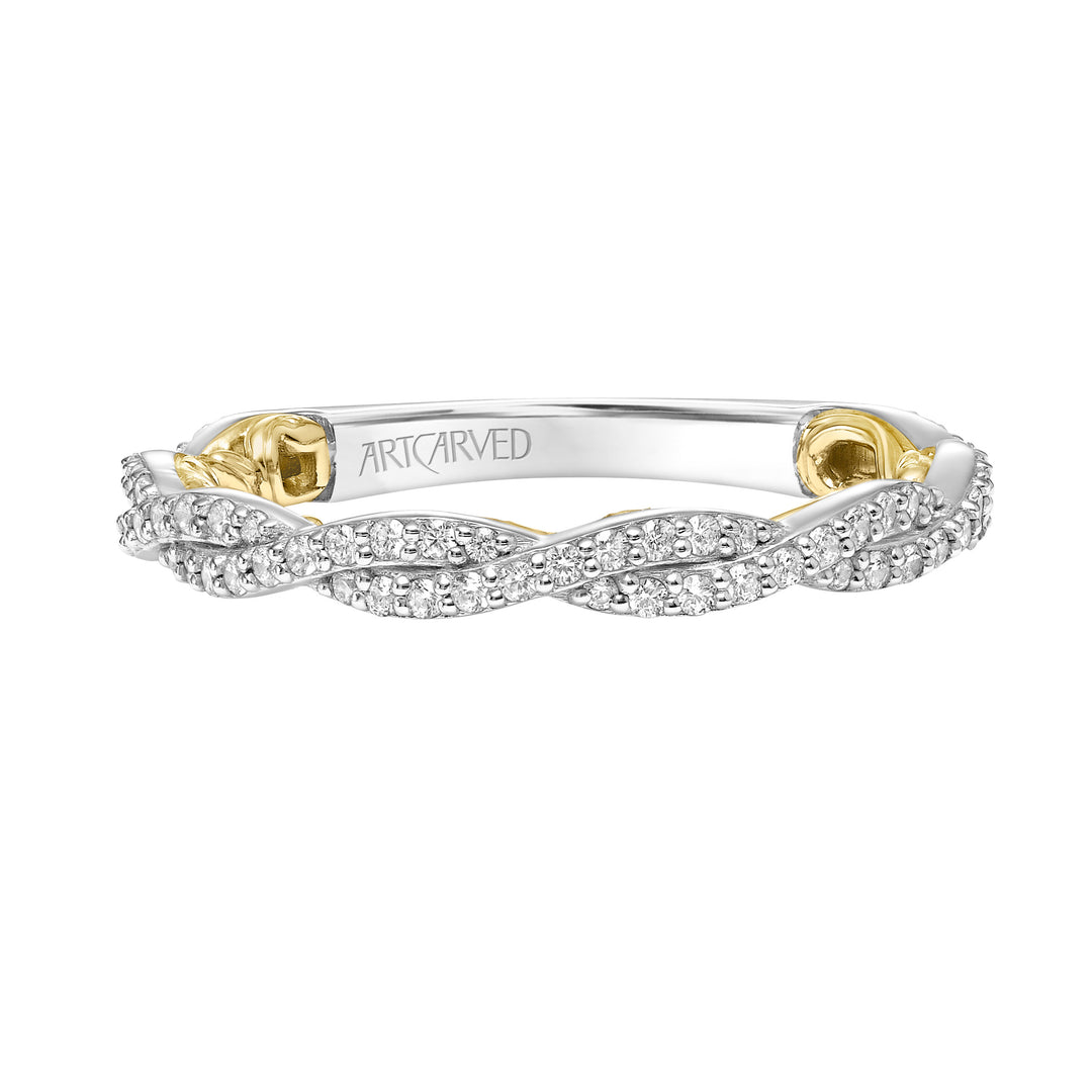 31-V921-L - ARTCARVED - Lyric Twist Diamond Wedding Band with Inner Carved details
