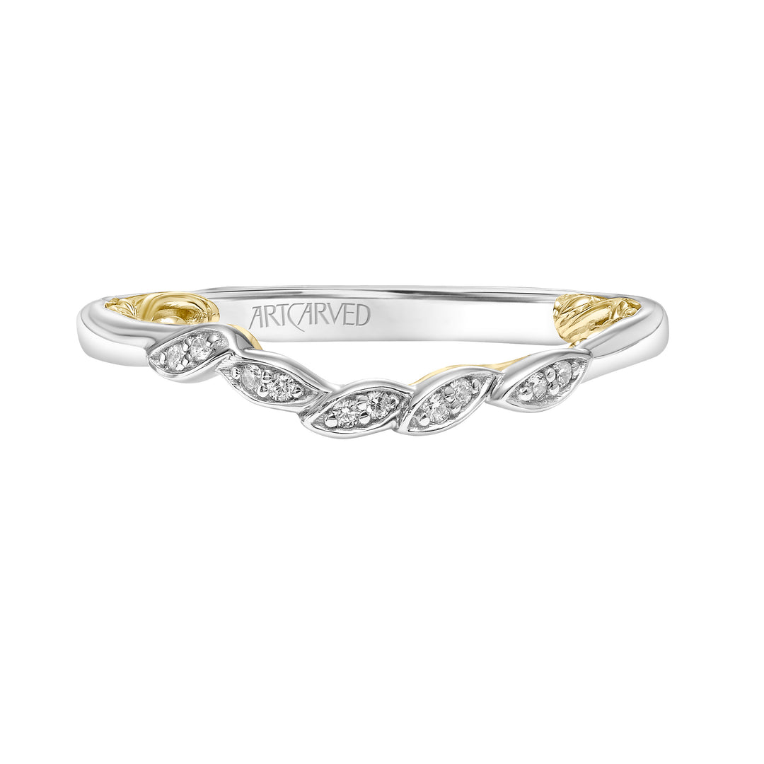 31-V922WY-L.00 - ARTCARVED - Lyric Curved Wedding Band with Diamond and Milgrain Petal Accents