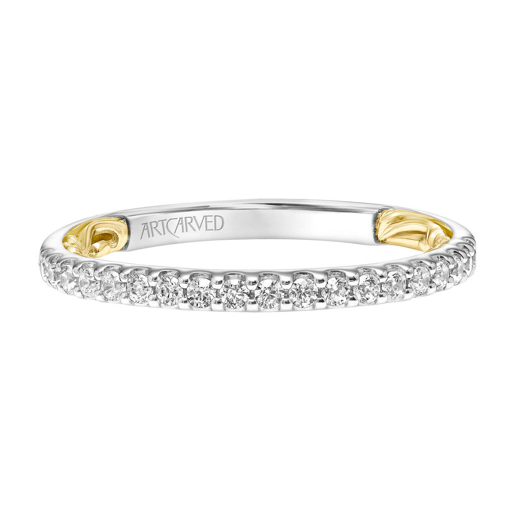 Lyric Diamond Wedding Band with Inner Carved details