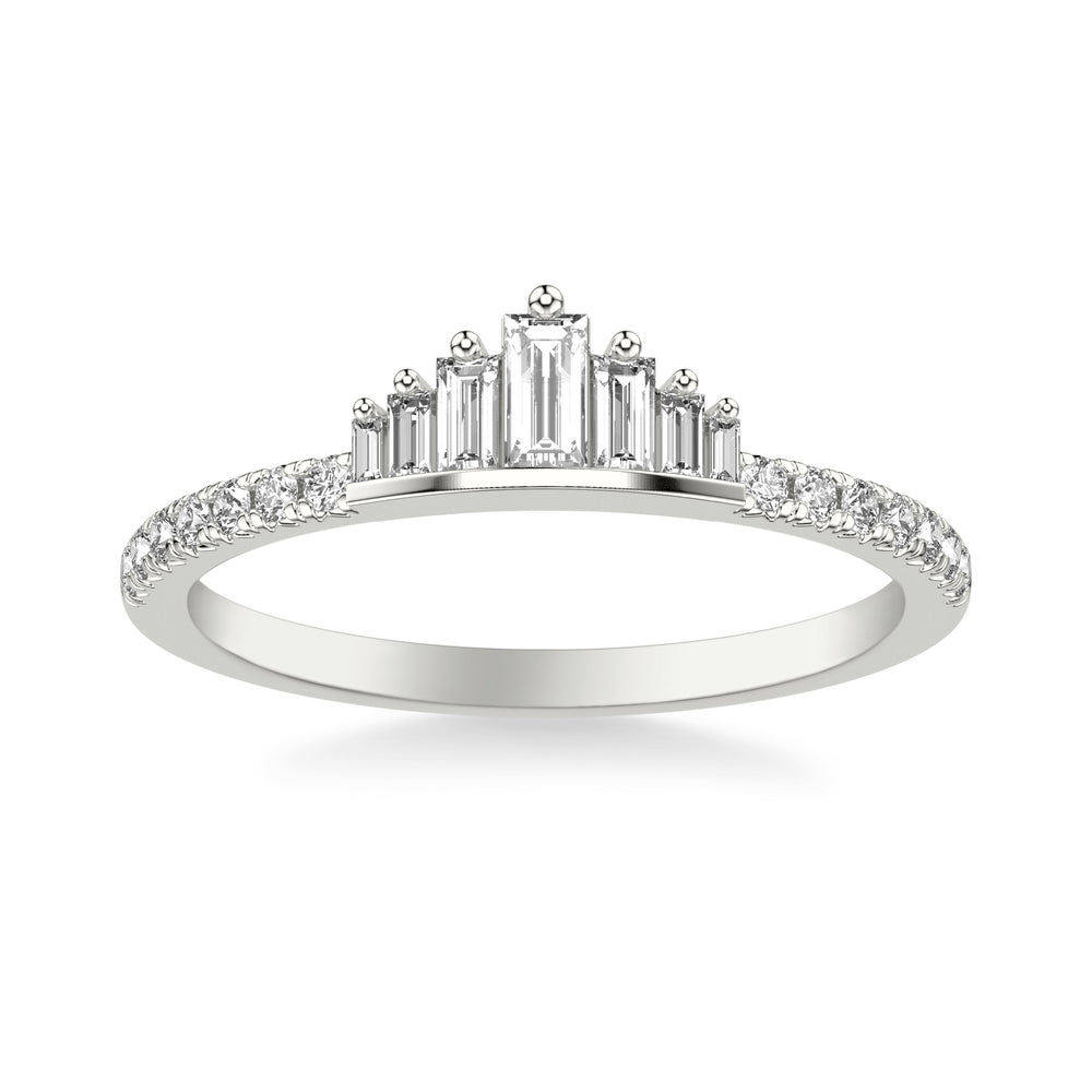 Contemporary Stackable with Prong Set Graduated Baguette Diamond and Round Diamond Tiara Band