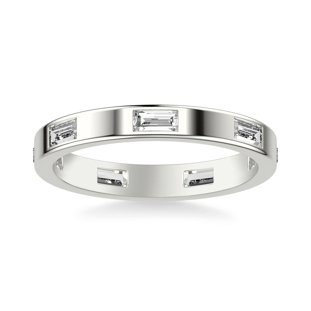 Contemporary Stackable with Bezel Set Baguette Diamonds and Polished Band