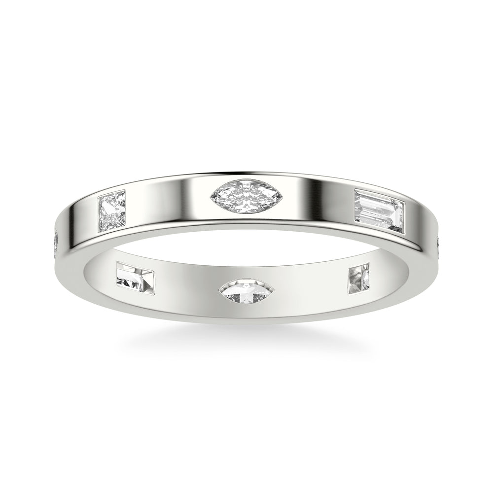 Contemporary Stackable with Bezel Set Princess and Marquise and Baguette Diamonds with Polished Band