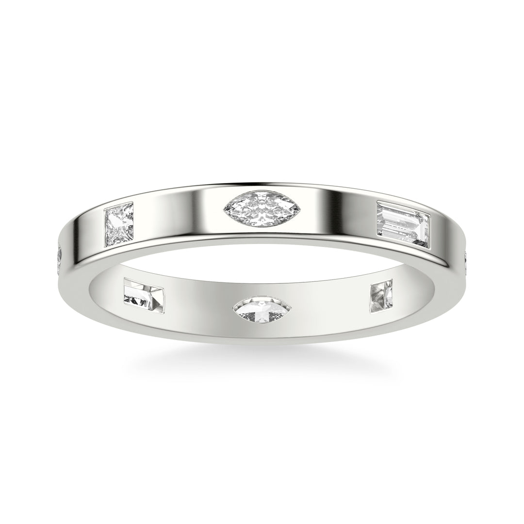 Contemporary Stackable with Bezel Set Princess and Marquise and Baguette Diamonds with Polished Band