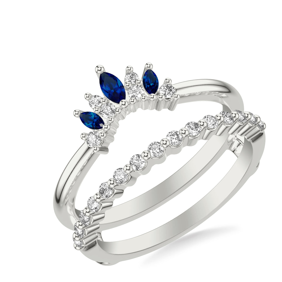 Contemporary Ring Enhancer with Marquise Blue Sapphires and Round Diamonds