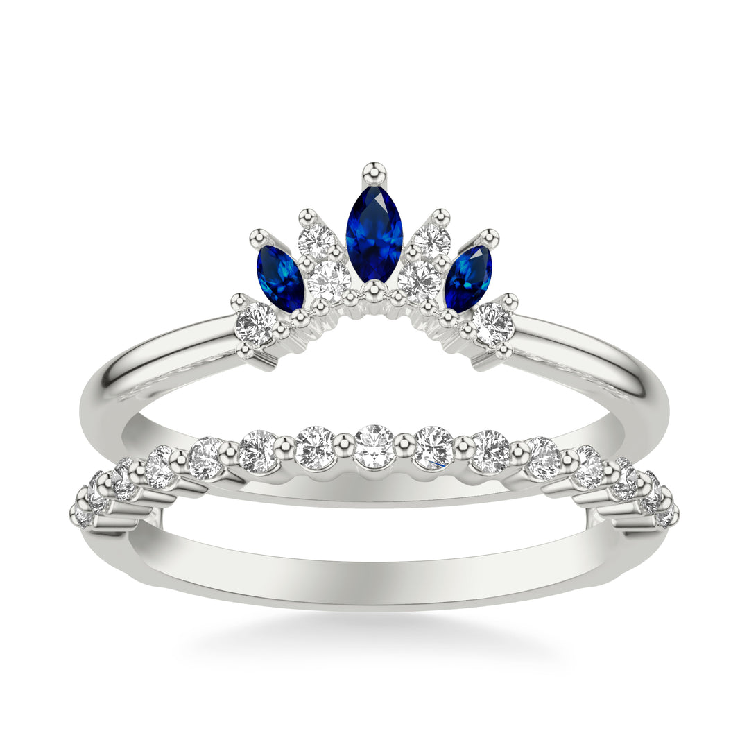 Contemporary Ring Enhancer with Marquise Blue Sapphires and Round Diamonds
