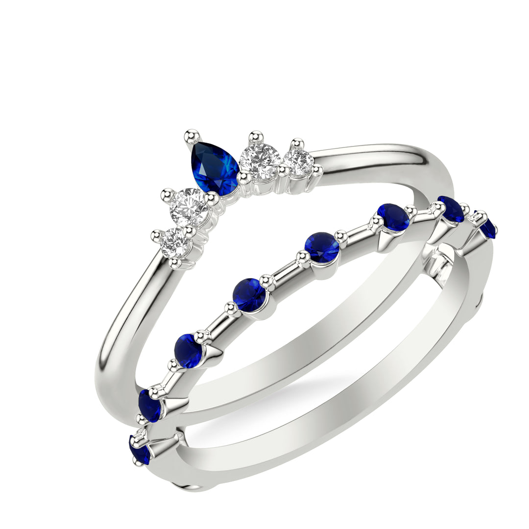 Contemporary Ring Enhancer with Marquise Blue Sapphires and Marquise and Round Diamonds