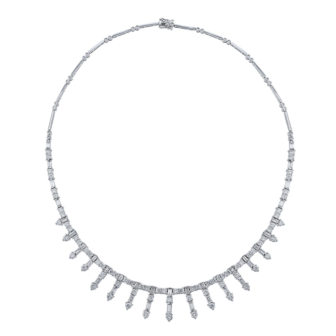 18K White Gold Round Baguette Necklace