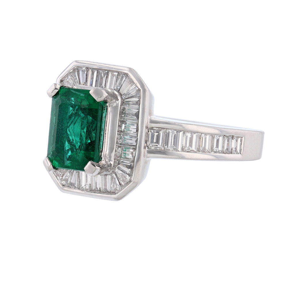 Platinum GIA Emerald and Diamond Ring