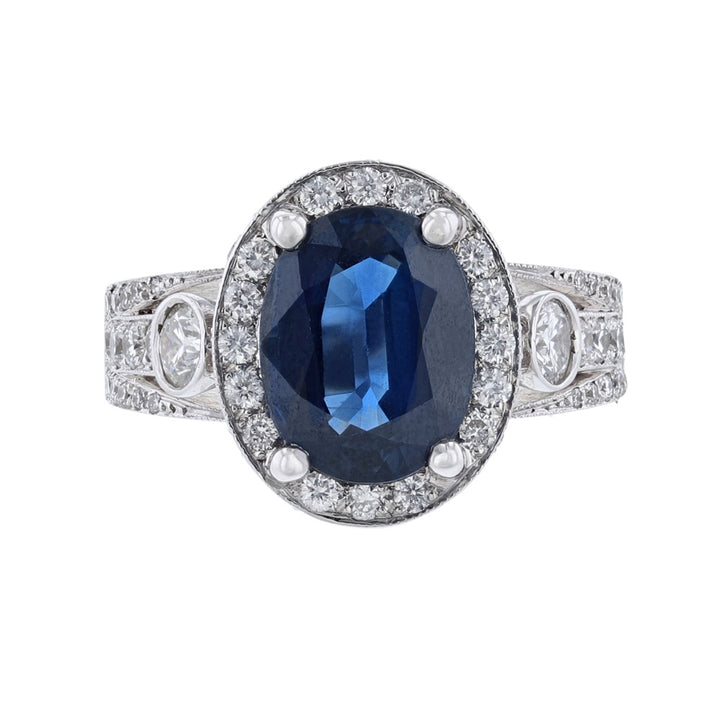14K White Gold Sapphire and Diamond Ring