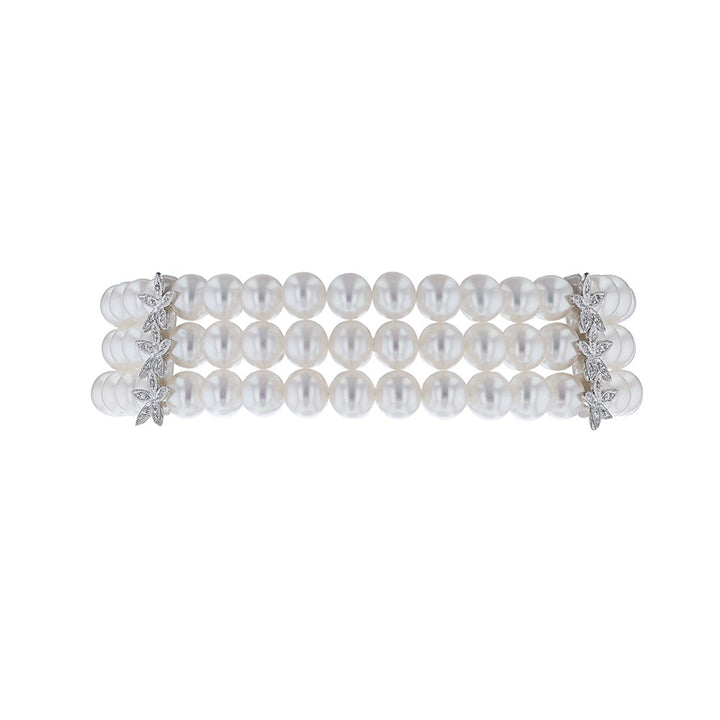 Multi Strand Fresh Water Pearl Diamond Bracelet