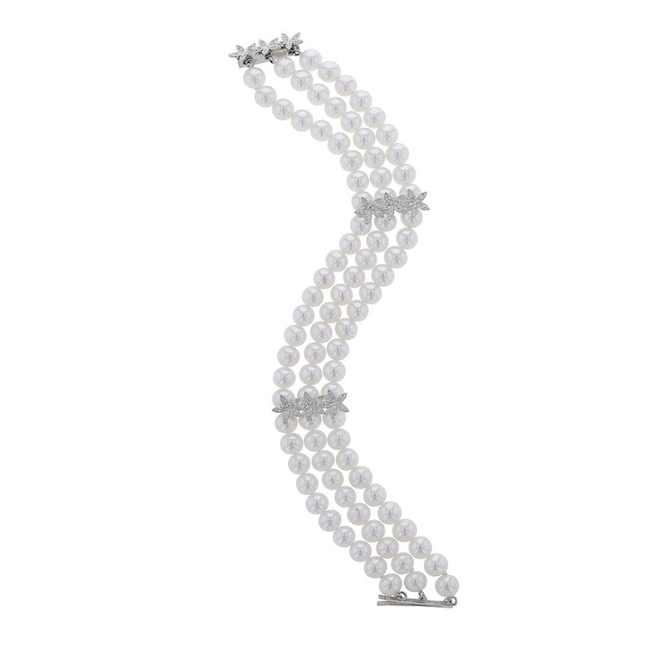 Multi Strand Fresh Water Pearl Diamond Bracelet