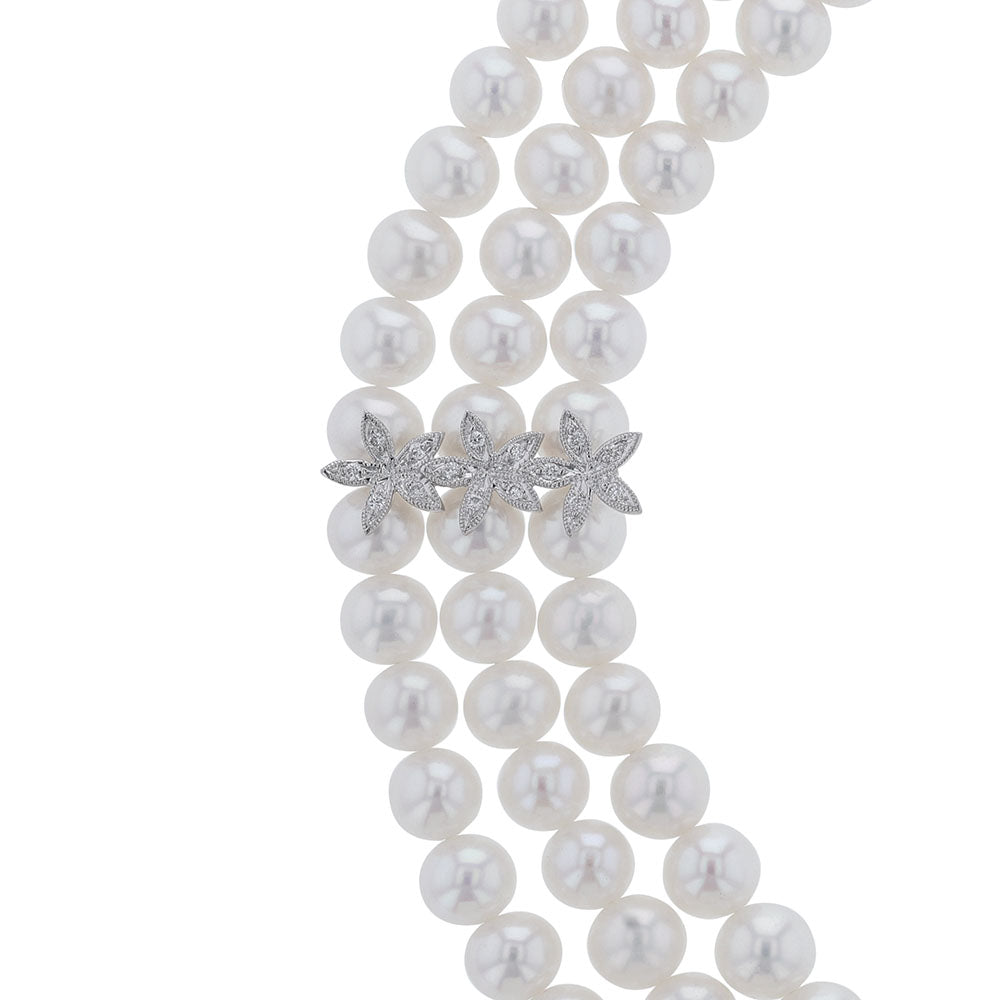 Multi Strand Fresh Water Pearl Diamond Bracelet