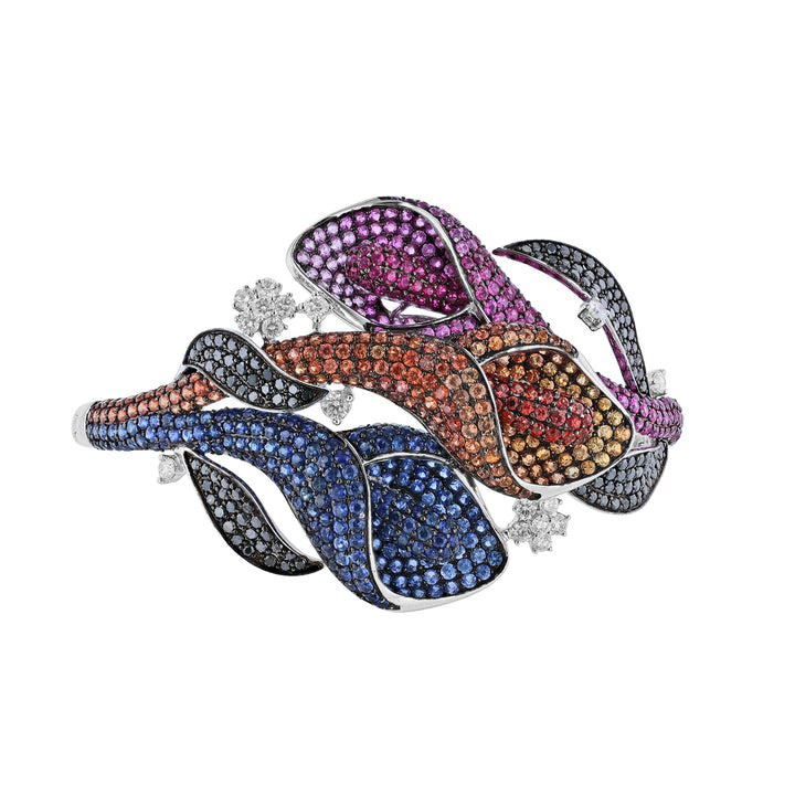 Multi Color Sapphire, Ruby, and Diamond Bangle