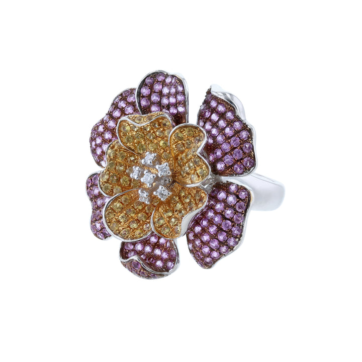 Yellow Pink Sapphire Diamond Flower Ring
