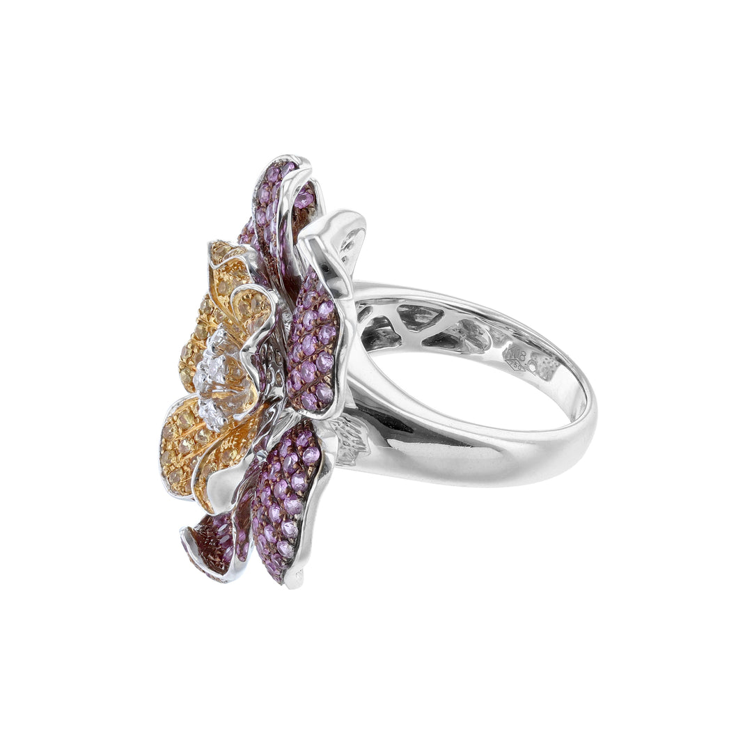 Yellow Pink Sapphire Diamond Flower Ring