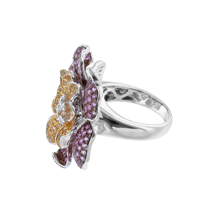 Yellow Pink Sapphire Diamond Flower Ring