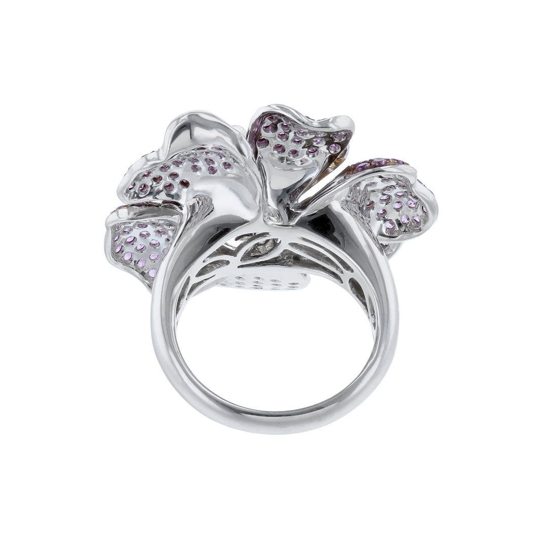 Yellow Pink Sapphire Diamond Flower Ring