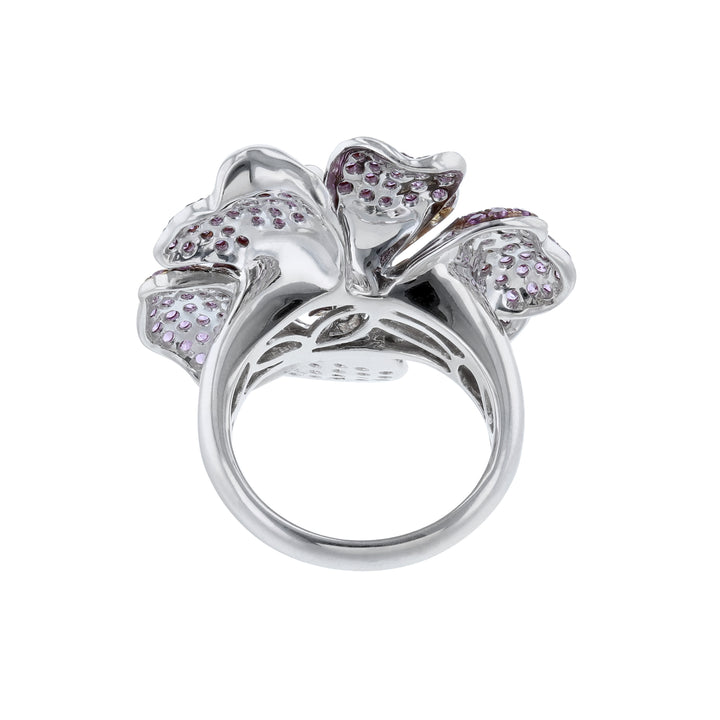 Yellow Pink Sapphire Diamond Flower Ring