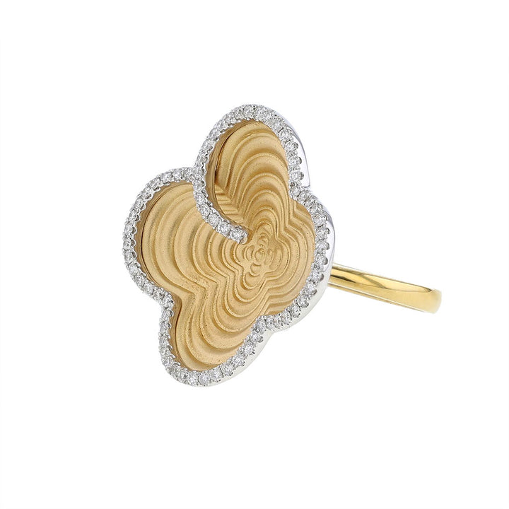 18K Yellow White Gold Concave Floral Pattern Diamond Ring