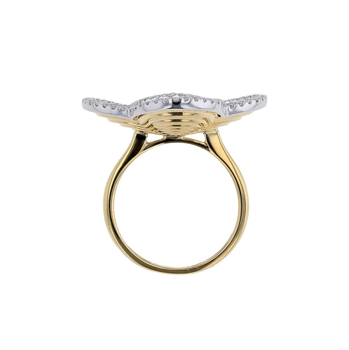 18K Yellow White Gold Concave Floral Pattern Diamond Ring