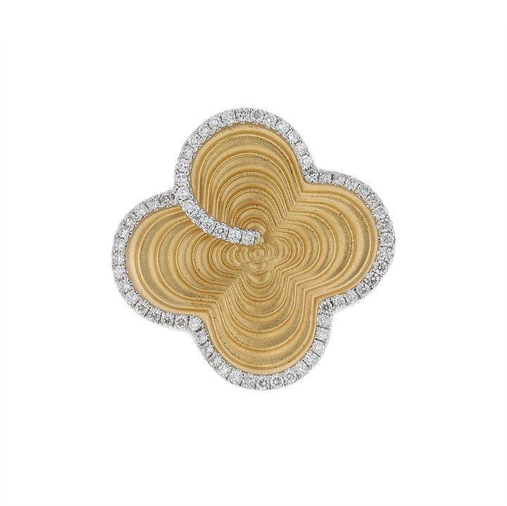 18K Yellow White Gold Concave Floral Pattern Diamond Ring