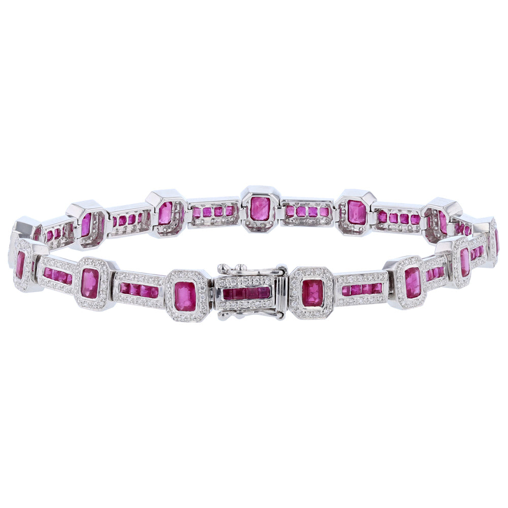 18K White Gold Ruby Diamond Tennis Bracelet