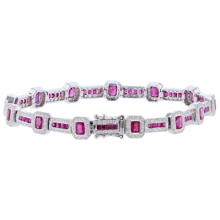18K White Gold Ruby Diamond Tennis Bracelet