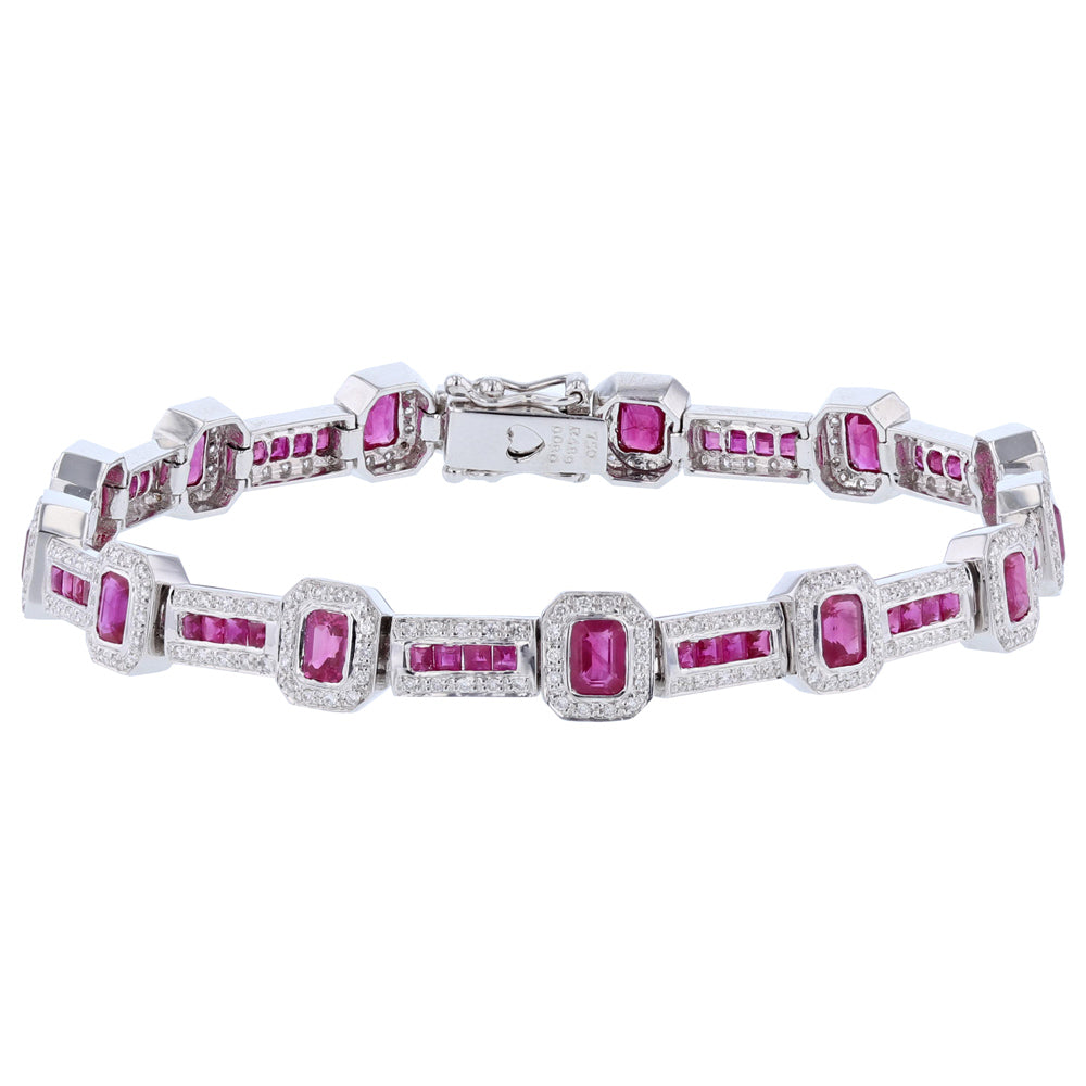 18K White Gold Ruby Diamond Tennis Bracelet