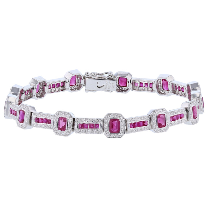 18K White Gold Ruby Diamond Tennis Bracelet