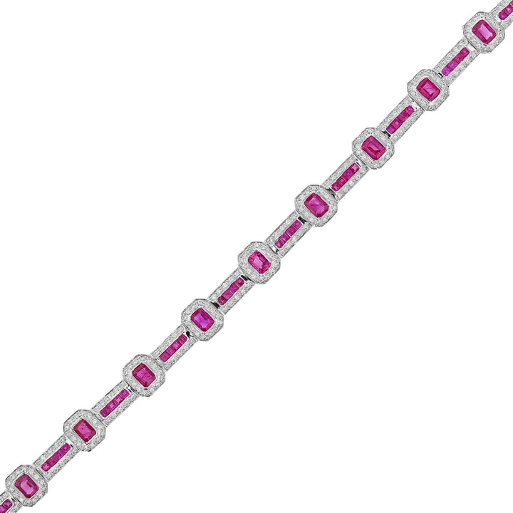 18K White Gold Ruby Diamond Tennis Bracelet
