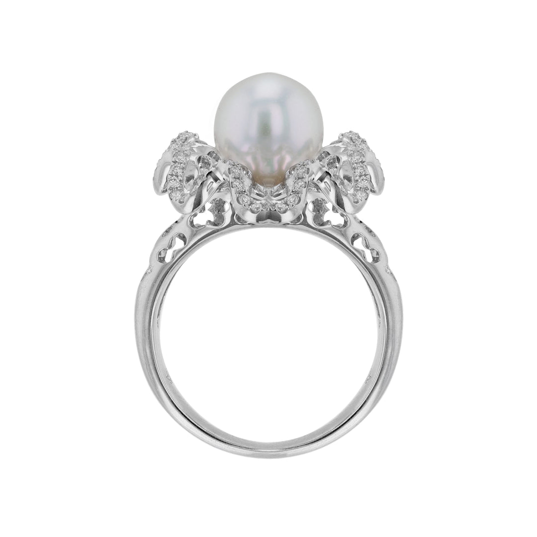 Cultured Pearl Diamond Cutout Floral Ring