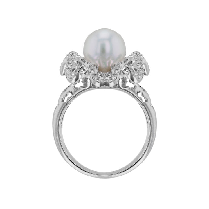 Cultured Pearl Diamond Cutout Floral Ring
