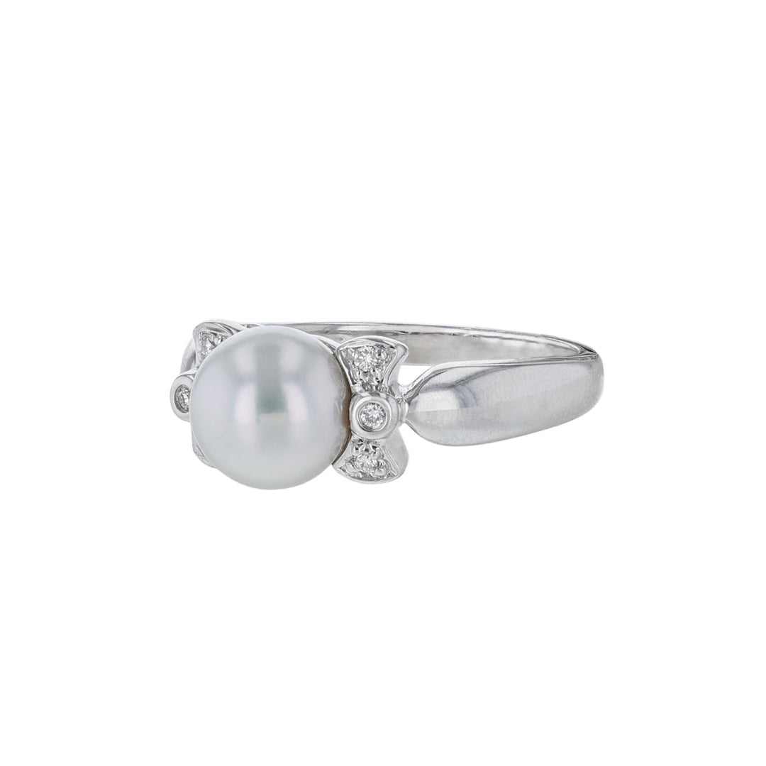 Cultured Pearl Diamond Bow Bezel Ring