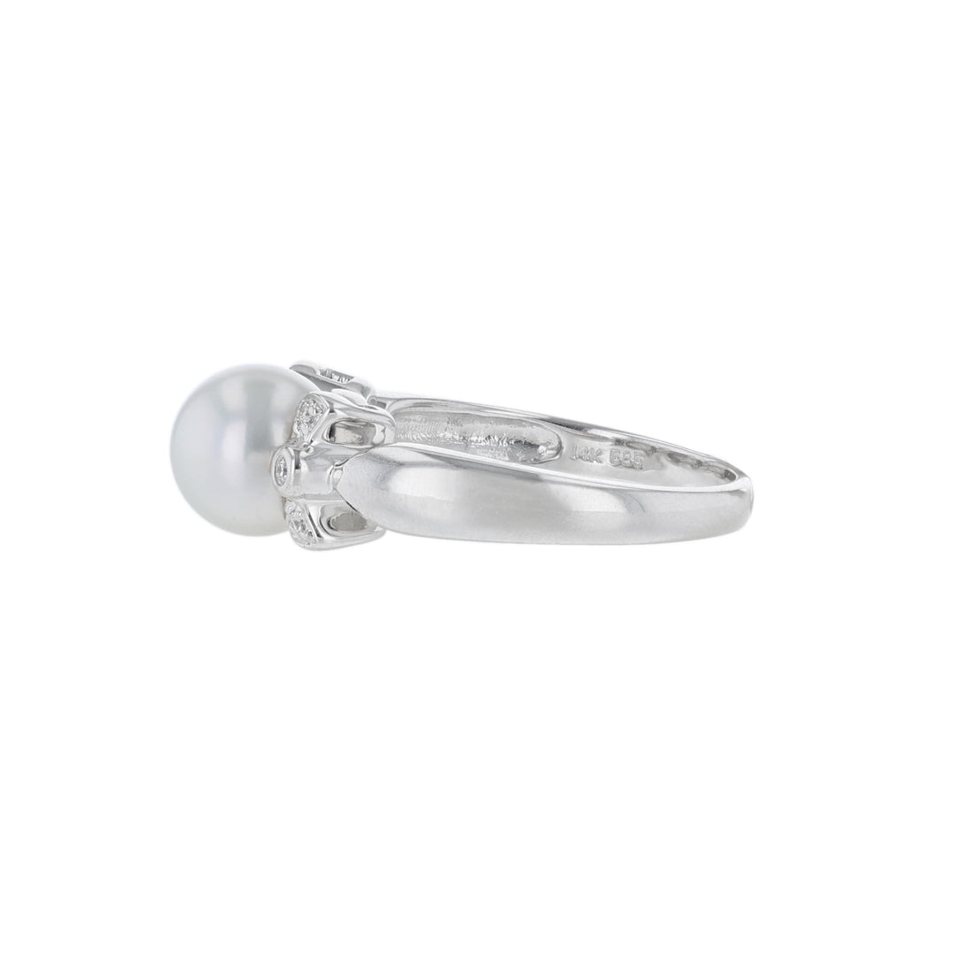 Cultured Pearl Diamond Bow Bezel Ring