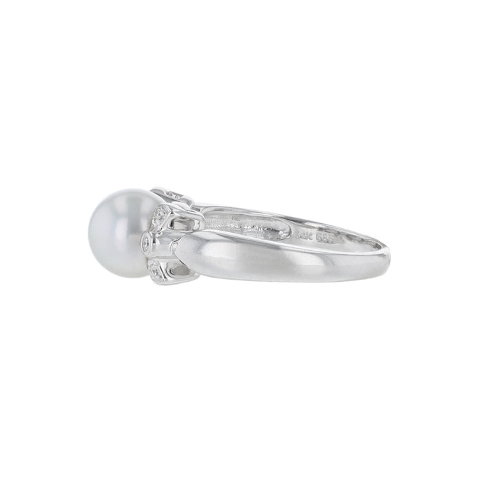 Cultured Pearl Diamond Bow Bezel Ring