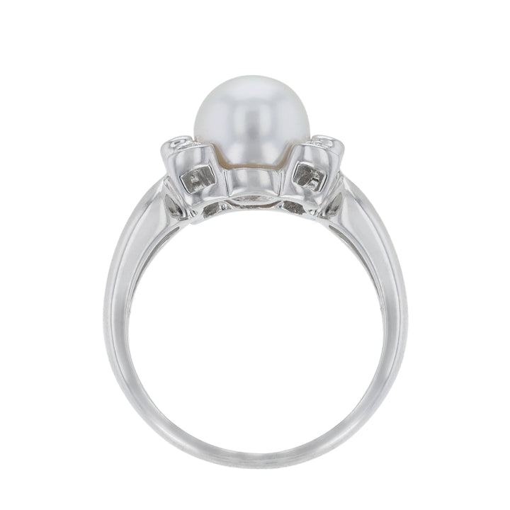 Cultured Pearl Diamond Bow Bezel Ring