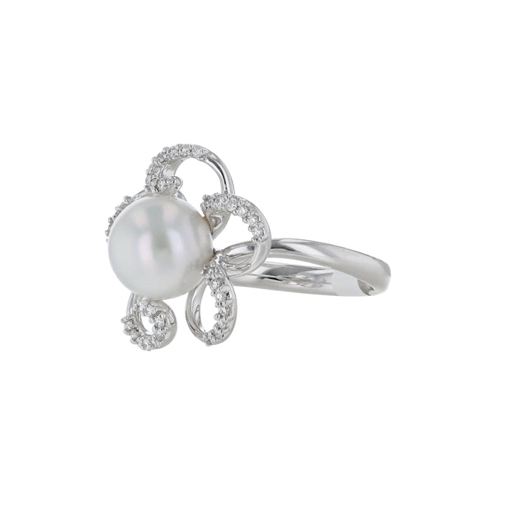 Cultured Pearl Diamond Swirl Floral Ring