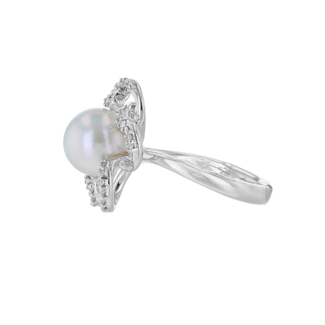 Cultured Pearl Diamond Swirl Floral Ring