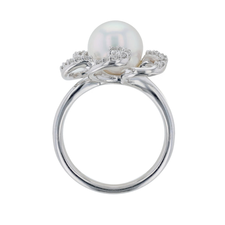 Cultured Pearl Diamond Swirl Floral Ring