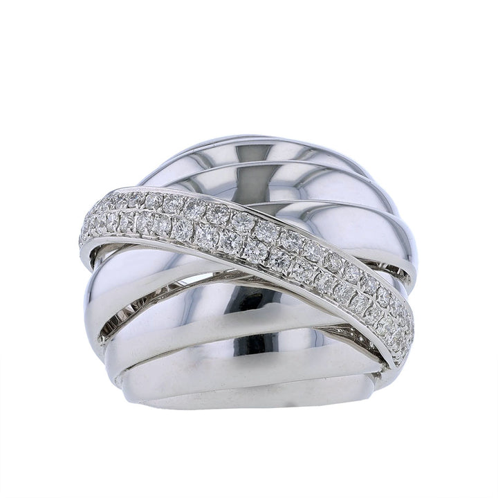 18kt White Gold High Polish Diamond Crossover Ring