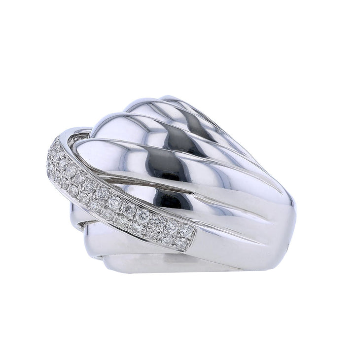 18kt White Gold High Polish Diamond Crossover Ring