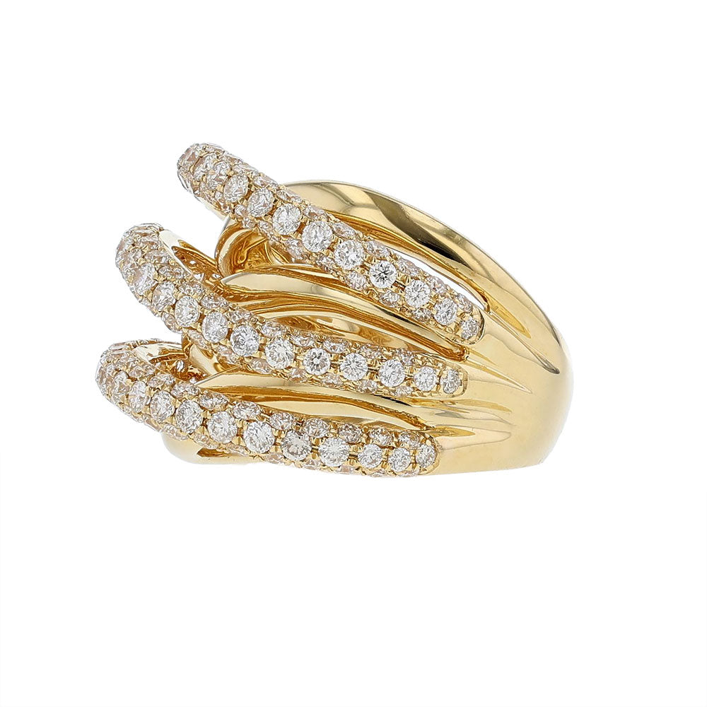 18K Yellow Gold Woven Diamond Crossover Ring